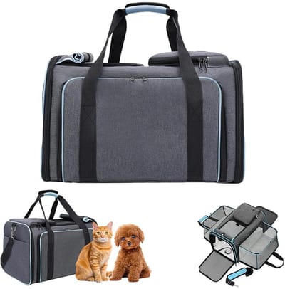 Velmio Draagtas Voor Honden/Katten - Uitklapbaar - Rugzak voor Huisdieren - Incl Uitneembaar Kussen - 48x31x30 cm - Medium - Grijs