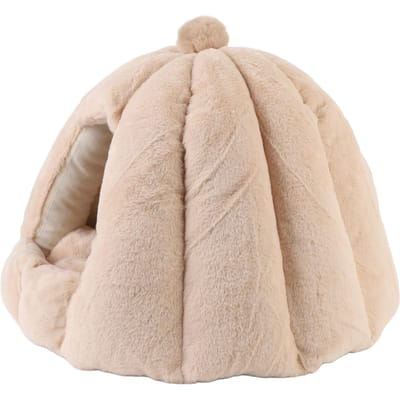 Maison pour chat Coussin amovible lavable à capuche Grotte pour animal de compagnie Maison Tente Lit pour intérieur Café clair L M(for 4-6.5kg)