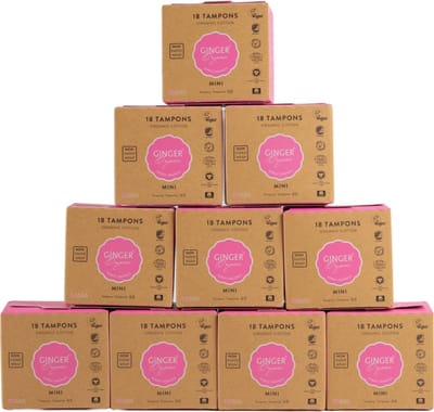Ginger Organic Mini Tampons - Voordeelverpakking - Biologisch afbreekbaar - Absorberend - Huidvriendelijk - Luxe ontwerp