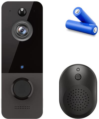 Draadloze videodeurbel, bewakingscamera binnen en buiten, geschikt voor deurbelgeluid, tweewegs spraakcommunicatie, AI-persoonsdetectie, nachtzicht, direct alarm, realtime weergave en opslagfuncties.