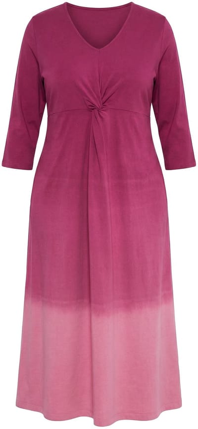 Ulla Popken - Dames - Jersey jurk batikpatroon A-lijn V-hals 3/4-mouwen - Mauve - Maat 42+
