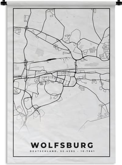Wandkleed - Wanddoek - Wolfsburg - Plattegrond - Kaart - Stadskaart - 120x180 cm - Wandtapijt