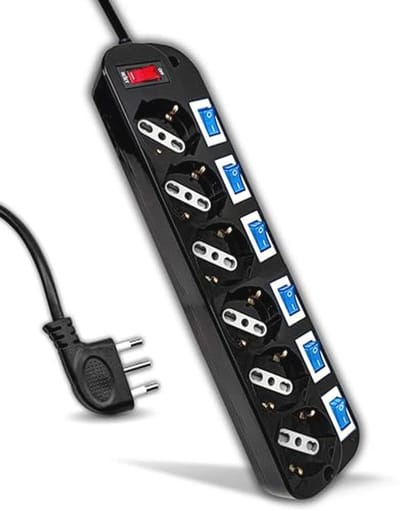 Meervoudig Elektrisch Stopcontact met Onafhankelijke Schakelaars - 6 Stopcontacten, 10/16 A Bypass