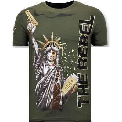 Heren T-shirt met Rhinestone - The Rebel - Groen