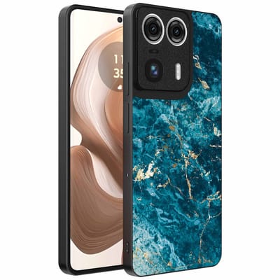 Geschikt voor Motorola Edge 50 Ultra Telefoonhoesje met marmer opdruk - TPU backcover case blue marble design - Blauw - Smartphonica geschikt voor Motorola Edge 50 Ultra