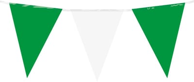Partyxplotion Feest/verjaardag Vlaggenlijn - wit/groen - 10 m - 15 vlaggetjes - binnen/buiten - kunststof