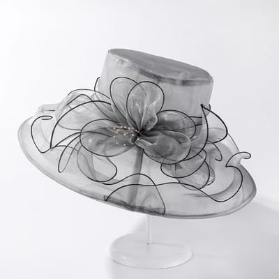 Effen Bloemen Dames Derby Hoed Organza UV-Bescherming Zomer Ruches Zonnehoed Opvouwbaar Brede Rand Bruiloft Thee Feest Bruiloft Hoed gray