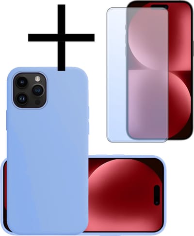 Hoesje - Met Screenprotector - Geschikt voor Apple iPhone 15 Pro - Sterk & Shockproof - Back Cover - Siliconen Case - Telefoon Hoes - Lichtblauw