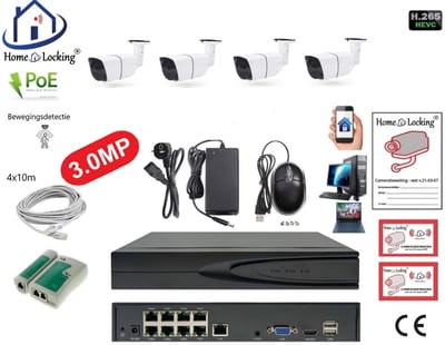 Home-Locking complete set PoE camera beveiligingssysteem met bewegingsdetectie camera's en NVR 8ch 8MP H265 met 4 camera's 3.0MP CS-4-1478