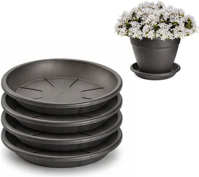 Plasticforte plantenpot onder schotel / opvang schaal - 4x - antraciet - dia 28 cm - Kunststof - voor een pot met dia 35/40 cm