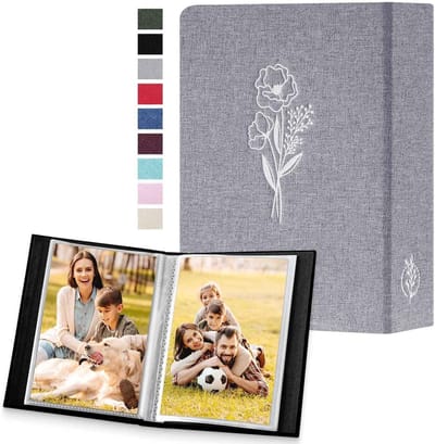 Fotoboek 6x4 inch, Klein Formaat, Geschikt voor 50 Foto's, Insteekcompartimenten, Linnen Kaft, Perfect voor 10x15 cm Portretfoto's (2 Stuks) Grijs