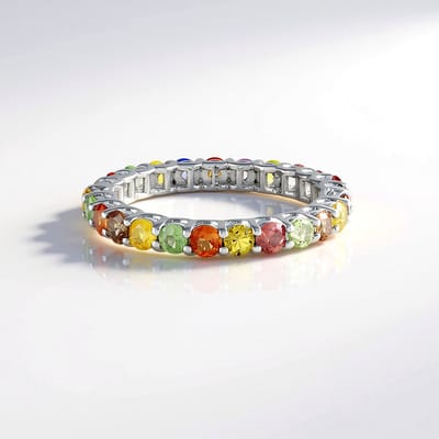 Cavill - Elegante Zilveren Ring Geplatineerd 925 Sterling Met 24 Blauwe Madagascar Saffieren - 1 907 Ct Rond Slijpsel - Luxe Sieraad - Maat 16-20