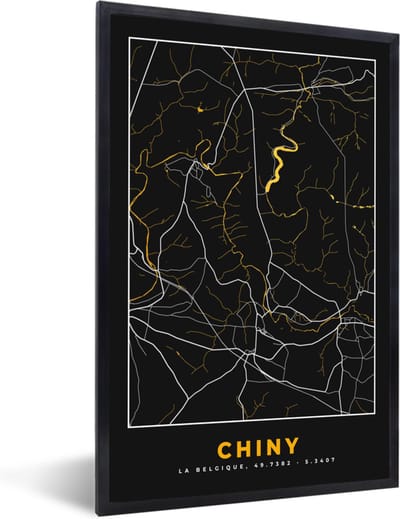 Fotolijst incl. Poster - Chiny - Kaart - Goud - Plattegrond - Stadskaart - 40x60 cm - Posterlijst