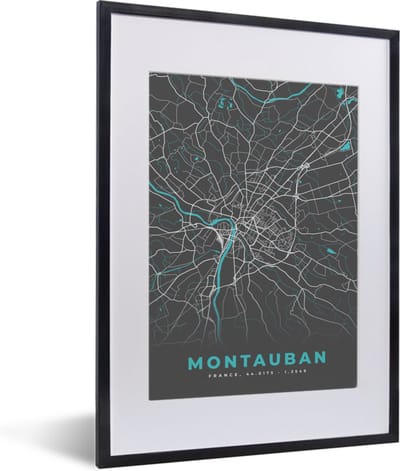 Fotolijst incl. Poster - Montauban - Frankrijk - Plattegrond - Kaart - Stadskaart - 30x40 cm - Posterlijst