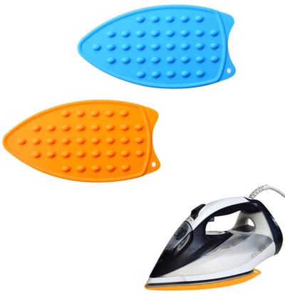 2 stuks - Siliconen strijkmat - Strijkmat - Strijkplank - Antislip - Hittebestendig - Oranje en blauw - Geschikt voor strijkplanken