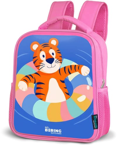 NoBoringSuitcases.com® - Rugzak roze - Schooltas meisjes - Tijger - Zwemband - Water - Kinder rugtas meisje - Boekentas kind - Kinderrugzak voor school - Schoolrugzak