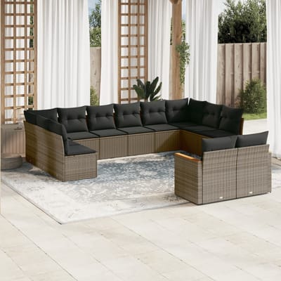 vidaXL - 12-delige - Loungeset - met - kussens - poly - rattan - grijs