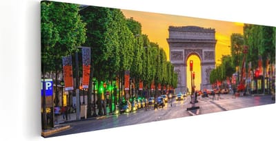 Artaza Canvas Schilderij Zonsondergang - 60x20 cm - Wanddecoratie Stad - Muurdecoratie Parijs - Kamer Accessoires
