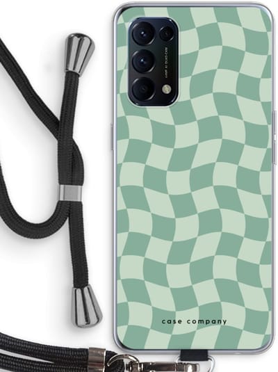 Case Company® - Hoesje met koord geschikt voor Oppo Find X3 Lite hoesje met Koord - Grid Groen - Telefoonhoesje met Zwart Koord - Bescherming aan alle Kanten en Over de Schermrand