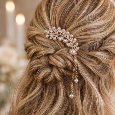 Haar in Stijl® Noor Goud Haarsteek Diamant Parel - Haaraccessoire Bruid Feest