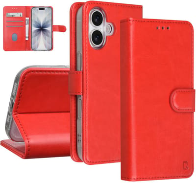 TUNIQ Book type case - iPhone 17 - Rood - 3 kaartsleuven - Magnetische sluiting