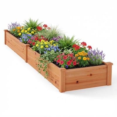 COSTWAY Verhoogd bloembed van hout, 240 x 60 x 25 cm, plantenbak voor groenten, bloemen, kruiden, fruit, bloembak, plantenbed, voor achtertuin, gazon (oranje)