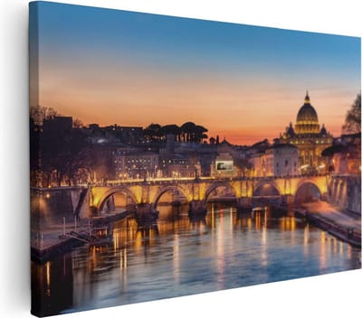 Artaza Canvas Schilderij Zonsondergang - 30x20 cm - Klein - Wanddecoratie Rome - Muurdecoratie Stad - Kamer Accessoires Italië
