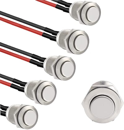 Dailygoody - 5x Waterdichte Ronde Drukknop - RVS 12mm, Voorgeïnstalleerd, 2A/250V
