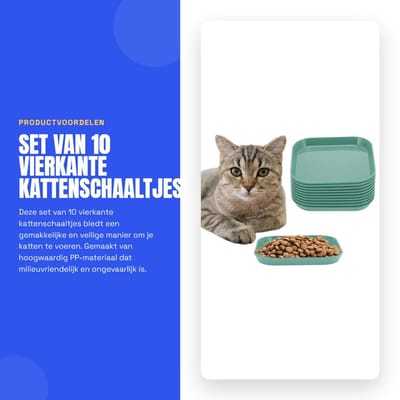 Dailygoods- Kattenschaal 10 Stuks - Platte Kattenvoerbak - Eetbak/Kattenbord - Milieuvriendelijk PP-Materiaal - Brede Mond - Veilig voor Kittens - Voerbak