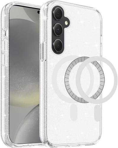 YPCd Glitter Hoesje met MagSafe Geschikt voor Samsung Galaxy S24 – Flexibel TPU Backcover – Schokabsorberend & Verhoogde Randen – Transparant