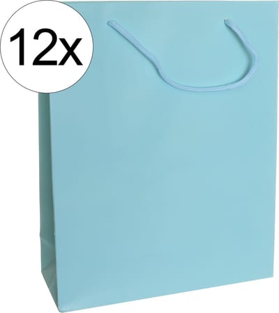 12st. stevige draagtassen papier (26x32x10)cm zak cadeautasje gift bag verpakking gedraaid koord greep