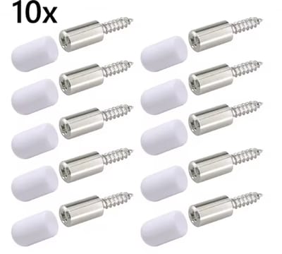 TLVX 10 stuks sterke Schroef + Wit Rubber / Plankdragers / Kastschroeven voor plank / Glas / Glazen plaathouder / 10x Zelf tappende Kruiskop schroef en 10x rubber antislip / Kledingkast plank drager / Kastplank houder / Plank steun schroeven