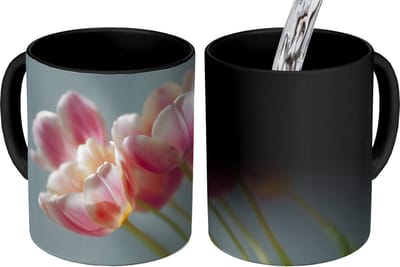 Magische Mok - Foto op Warmte Mokken - Koffiemok - Tulpen - Roze - Stelen - Magic Mok - Beker - 350 ML - Theemok
