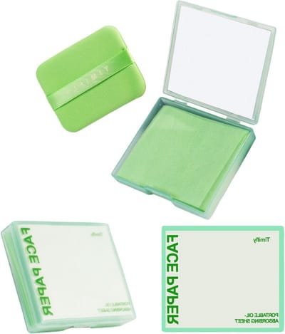 Talgcontrole en make-up retoucherset: 200 vellen matterend papier, zakspiegel en poederkwast voor een frisse en langdurige look