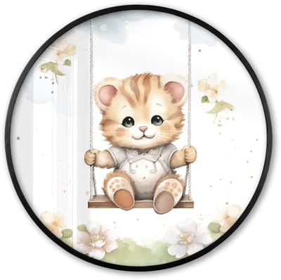 Poster in lijst Rond - Fotolijst 60x60 cm - Posters - Beer - Baby - Dier - Kinderen - Ronde posterlijst zwart - Decoratie - Wanddecoratie woonkamer - Muurdecoratie slaapkamer