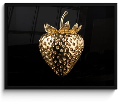 Fotolijst inclusief poster - Posterlijst 70x50 cm - Posters - Aardbei - Goud - Zwart - Chrome - Foto in lijst - Keuken decoratie muur - Wanddecoratie accessoires - Muurdecoratie - Schilderijen