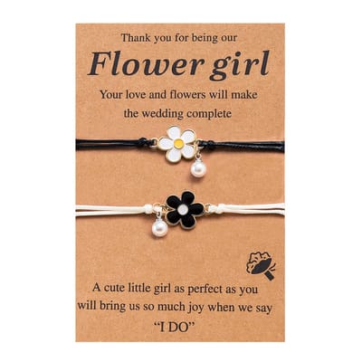 Vriendschapsarmbandjes voor 2 met Bloemen - Zwarte & Witte Bandjes - BFF Armband op Cadeau kaartje - Pax Amare