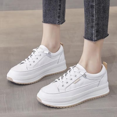 Toplaag Koeienhuid Dames Schoenen Nieuw Lente en Herfst Leer Mode Kleine Witte Schoenen All-match Casual Schoenen 40
