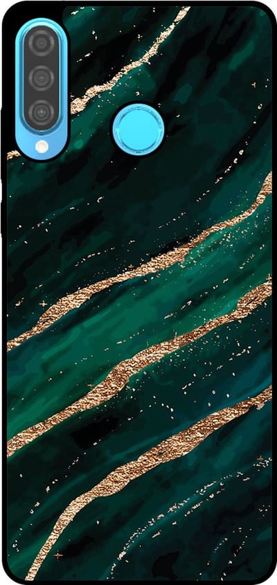 Smartphonica Telefoonhoesje Geschikt voor Huawei P30 Lite met marmer opdruk - TPU backcover case marble design - Groen Goud geschikt voor Huawei P30 Lite