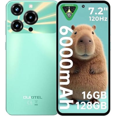 OUKITEL C69 (4+128) 7,2-inch smartphone met 6000 mAh batterij, 9,5 mm ultradunne behuizing, groen