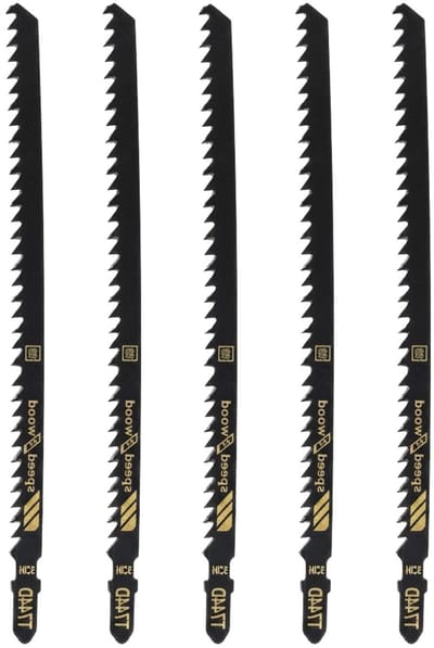 Jigsawzaagbladen voor Hout en Metaal - Set van 5 T-Sleuf 180 mm - Snelle Snede en Compatibel met Diverse Merken zoals Bosch en Makita