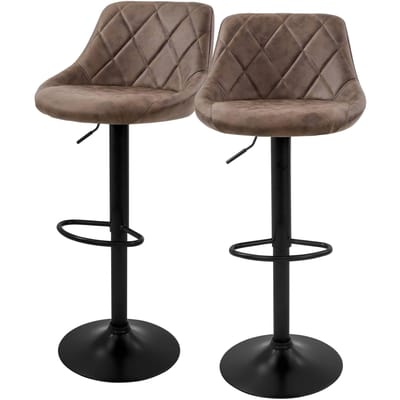 Barkruk set van 2 bruin kunstleren bekleding met rugleuning en voetensteun in hoogte verstelbaar 62-82 cm ML-Design