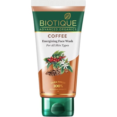 Biotique Nettoyant Visage au Café 150ml Pour une Peau Éclatante, Purifie & Désincruste les Pores, Sans Parabène, Sans SLS, Nettoyant Énergisant blue