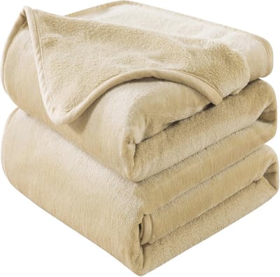 Dikke Fleece Plaid 150x200cm Khaki - Warm en Zacht Dekbed en Sofa Kussen - Omkeerbare Flanellen Dekens