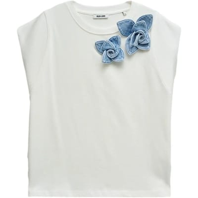 Denim T-shirt met bloemapplicatie vrouw Salsa Jeans