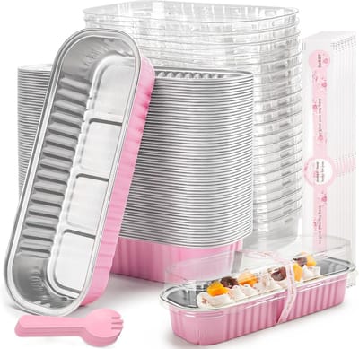 50x Mini Aluminium Broodvormen met Deksel - Rechthoekige Wegwerp Taartpannen voor Feestjes