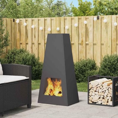 Buitenhaard op hout - Terrashaard vuurkorf - Gezellige bijeenkomsten - Kegelvormig ontwerp - 50x35x100 cm - Zwart