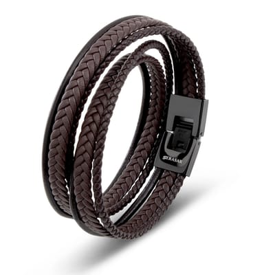SERASAR Lederen Herenarmband [Wrap] - Bruin 34cm - Herenarmband Tienersieraden