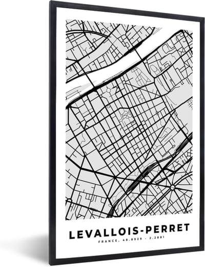 Fotolijst incl. Poster - Stadskaart - Frankrijk - Kaart - Levallois-Perret - Plattegrond - 40x60 cm - Posterlijst