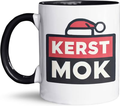 NietMokken.nl - Grappige Kerst Mok - Kerstmok 325 ml - Met Tekst "KERST MOK" en Kerstmuts - Bedrukt aan beide zijden - Beker/Tas voor Koffie en Thee - Leuk als Cadeau voor Koffieliefhebbers - Zwarte variant - Kerstcadeau Idee - 11 oz